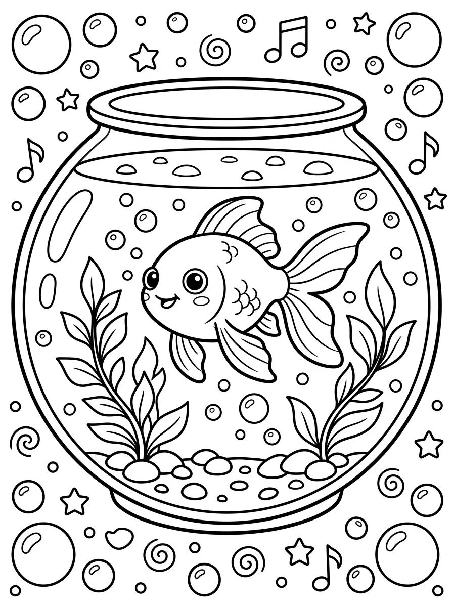 Peixinho Dourado no Aquário para colorir Desenho de Peixinho Dourado no Aquário para colorir e imprimir grátis