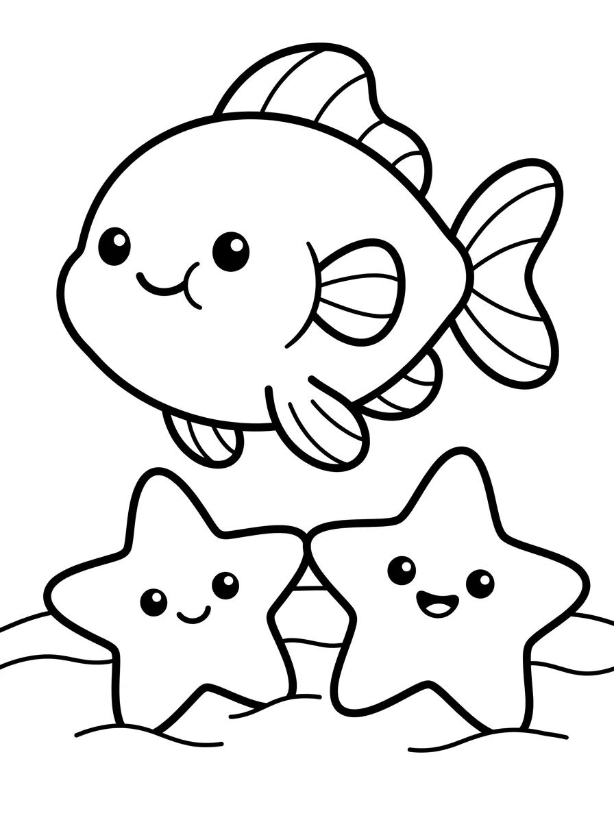 Peixinho Fofo e Estrela do Mar para colorir Desenho de Peixinho Fofo e Estrela do Mar para colorir e imprimir grátis