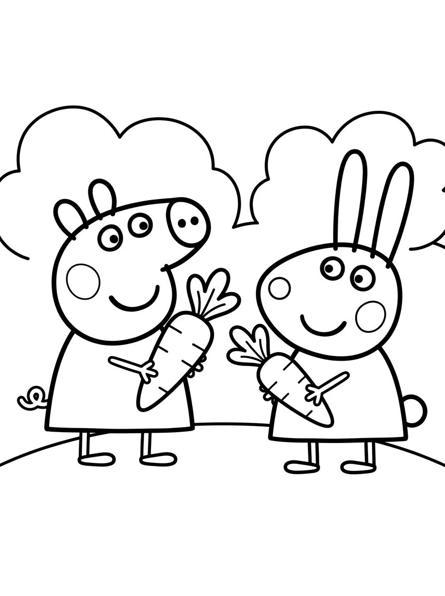 Peppa e Rebecca Coelho no Jardim para colorir Desenho de Peppa e Rebecca Coelho no Jardim para colorir e imprimir grátis