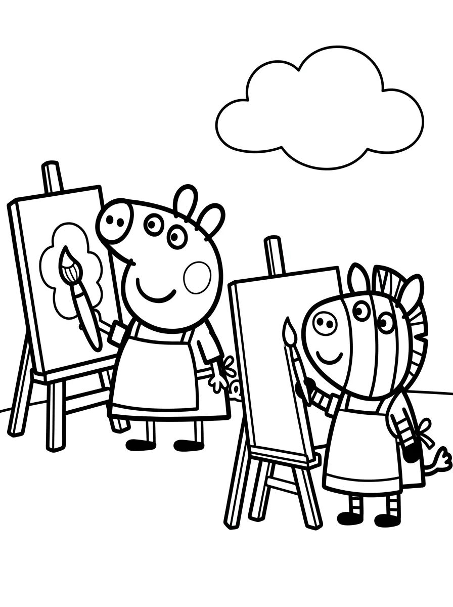 Peppa e Zoe Zebra Pintando na Escola para colorir Desenho de Peppa e Zoe Zebra Pintando na Escola para colorir e imprimir grátis