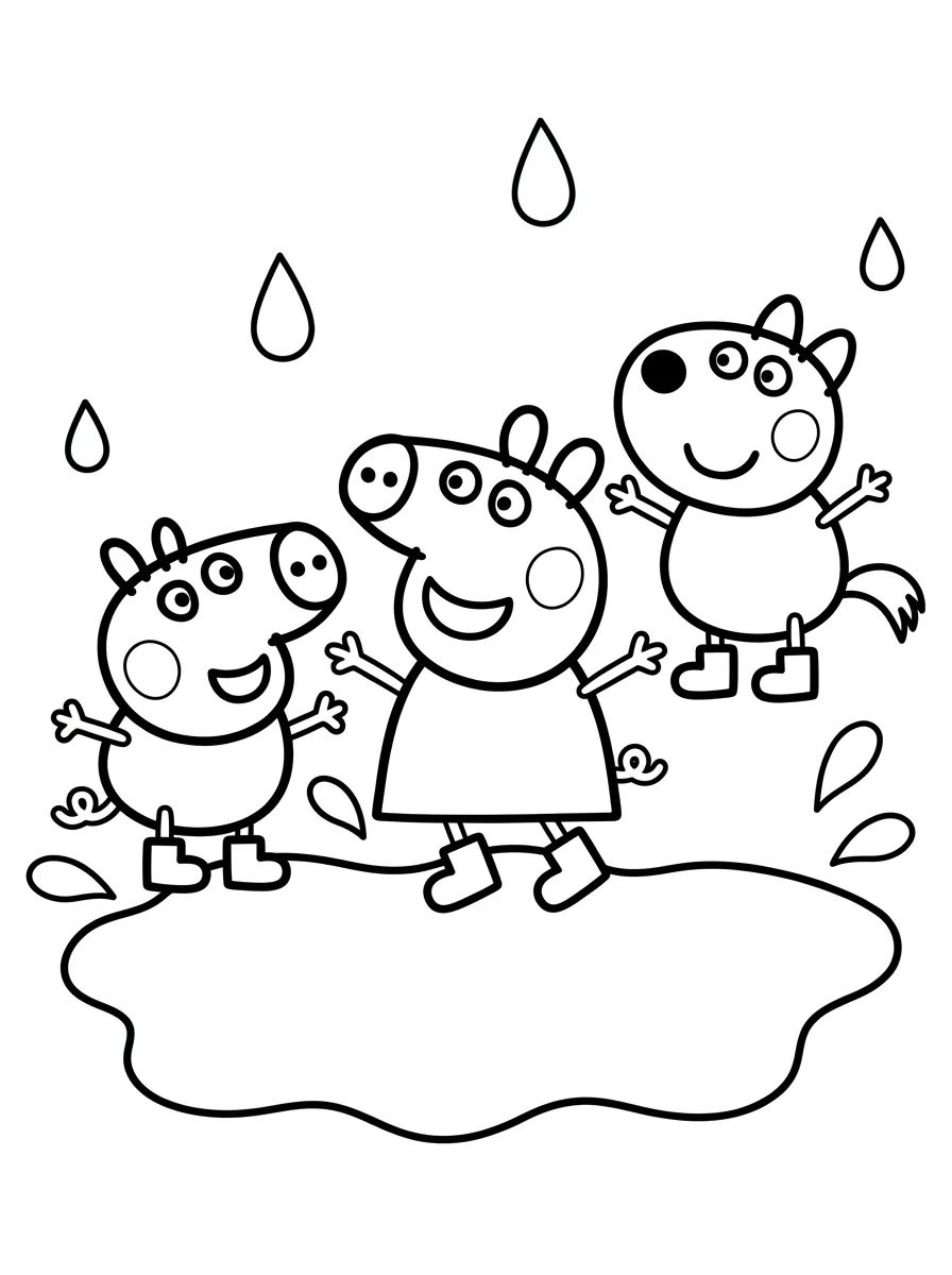 Peppa, George e Pedro Pônei na Lama para colorir Desenho de Peppa, George e Pedro Pônei na Lama para colorir e imprimir grátis
