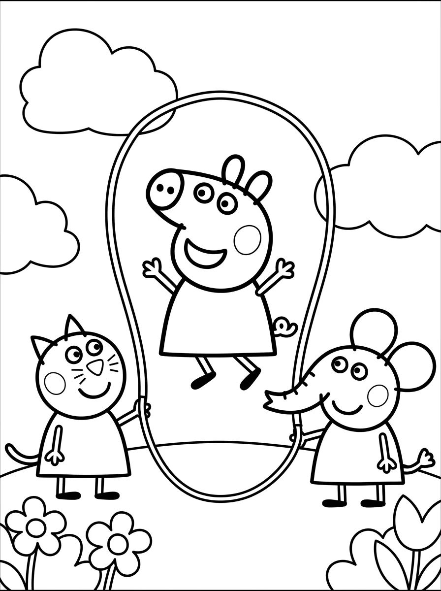 Peppa Pig, Candy Gata e Emily Elefante para colorir Desenho de Peppa Pig, Candy Gata e Emily Elefante para colorir e imprimir grátis