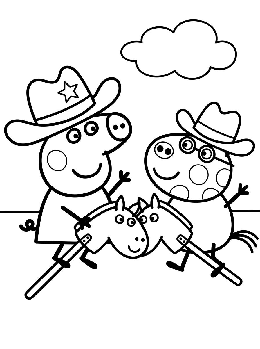 Peppa Pig and Pedro Pony Playing para colorir Desenho de Peppa Pig and Pedro Pony Playing para colorir e imprimir grátis