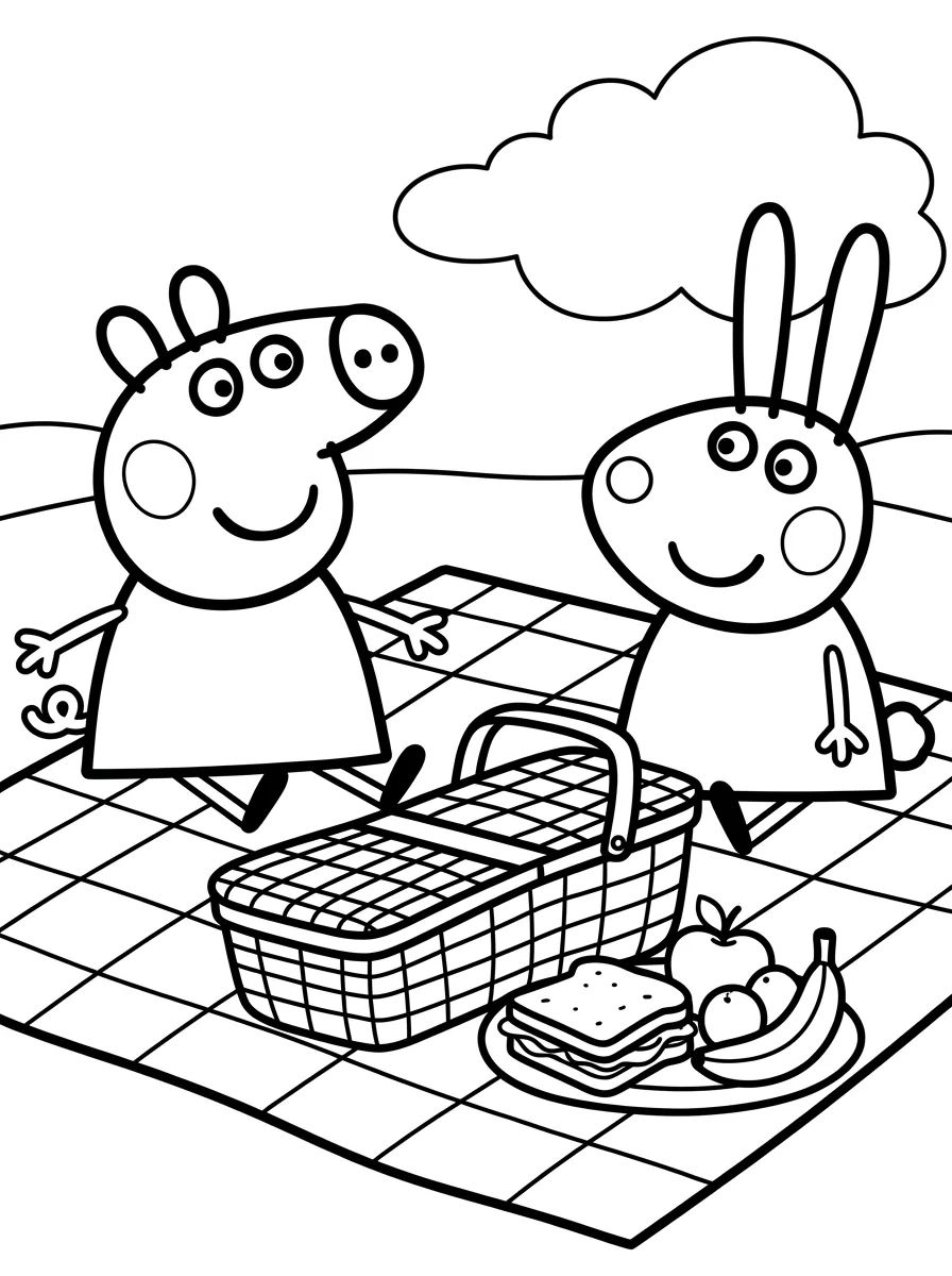 Piquenique da Peppa e Rebecca Coelha para colorir Desenho de Piquenique da Peppa e Rebecca Coelha para colorir e imprimir grátis