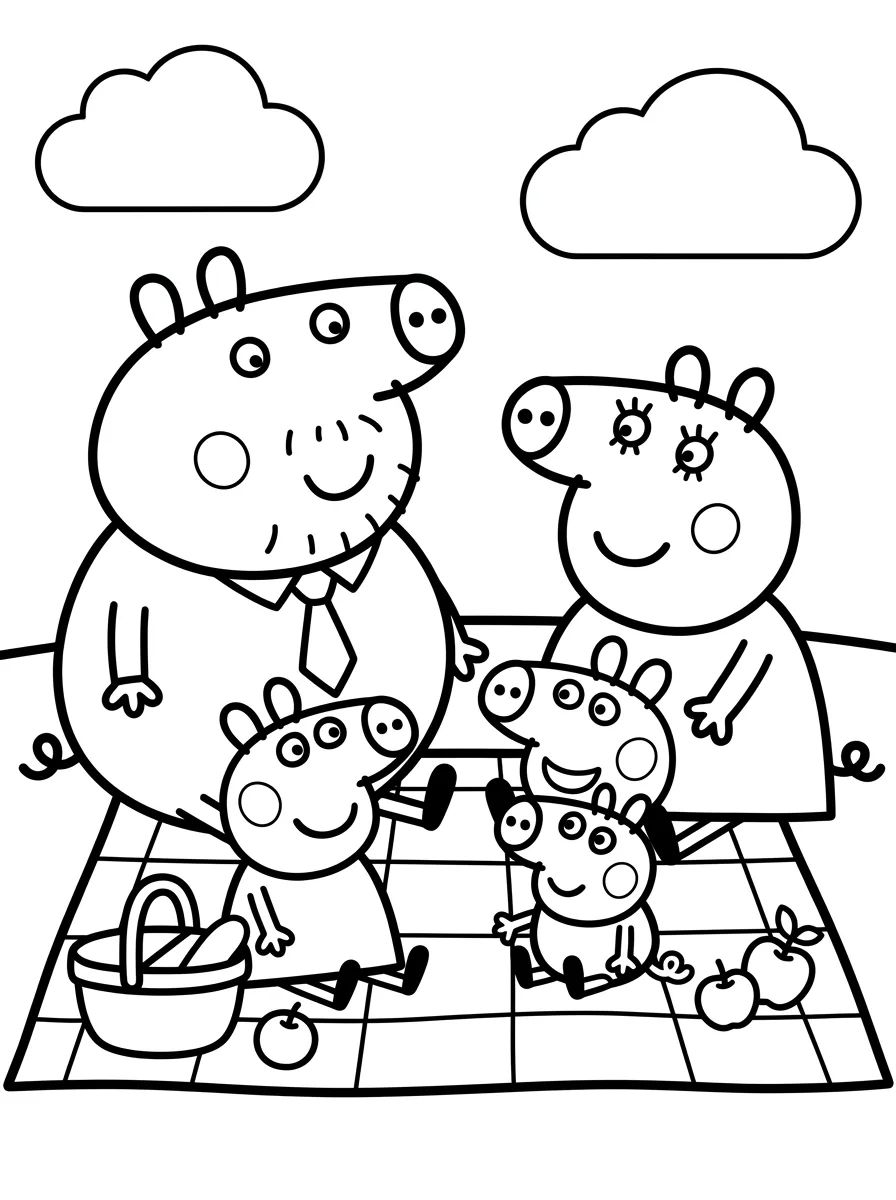 Família Pig Fazendo Piquenique para colorir Desenho de Família Pig Fazendo Piquenique para colorir e imprimir grátis