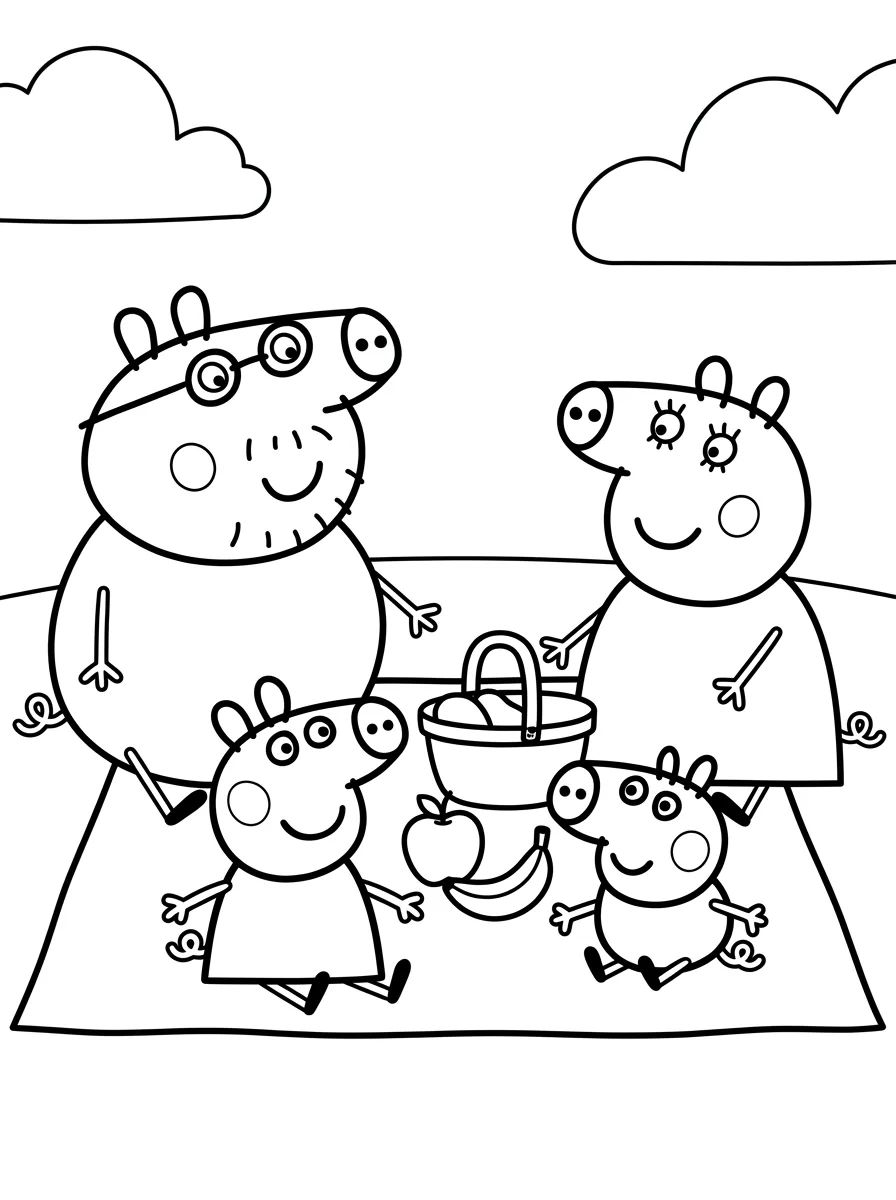 Família Pig Fazendo Piquenique para colorir Desenho de Família Pig Fazendo Piquenique para colorir e imprimir grátis