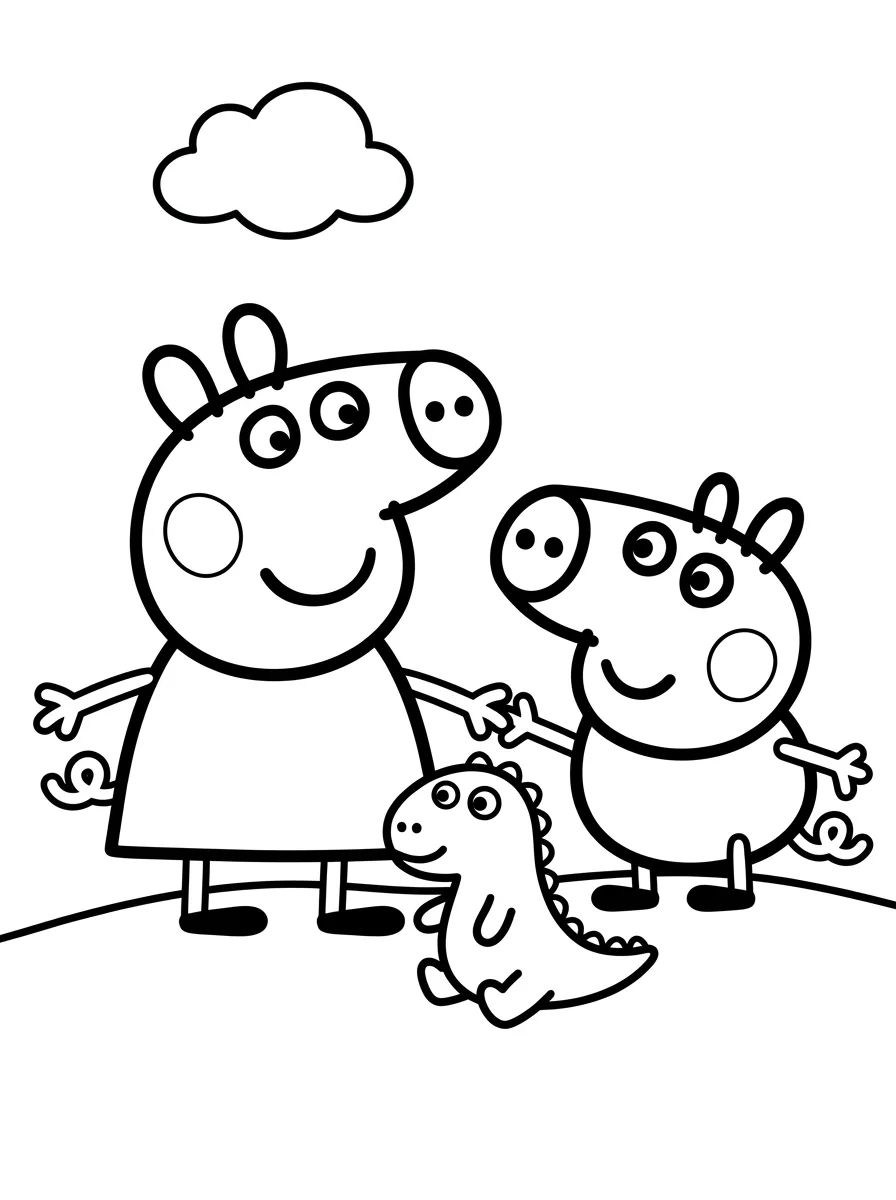 Peppa e George Brincando de Dinossauro para colorir Desenho de Peppa e George Brincando de Dinossauro para colorir e imprimir grátis