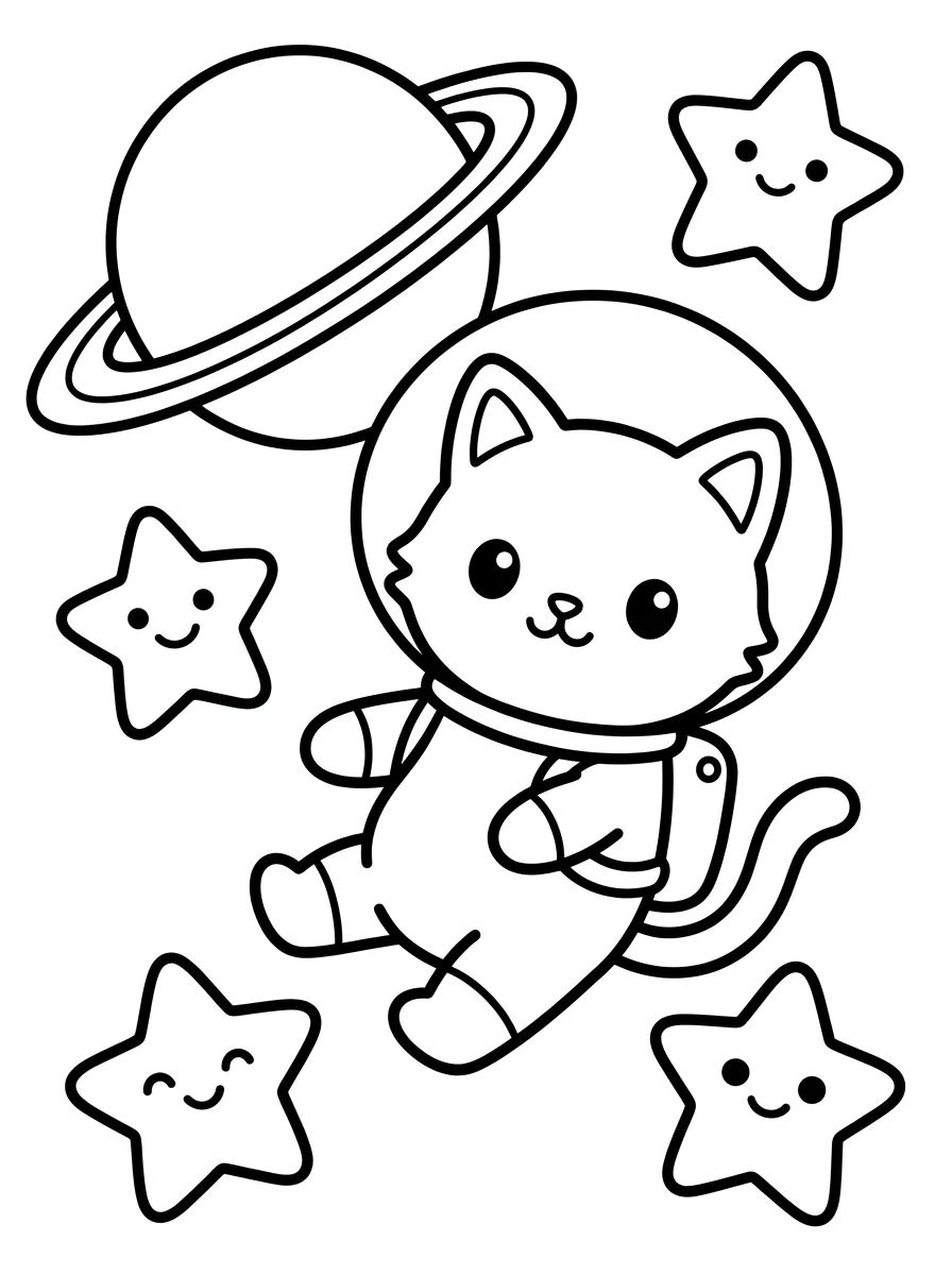 Gatinha Astronauta no Espaço para colorir Desenho de Gatinha Astronauta no Espaço para colorir e imprimir grátis