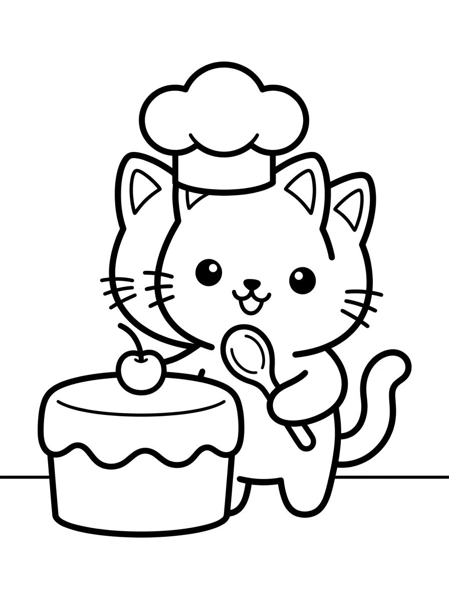 Gatinho Cozinheiro Kawaii para colorir Desenho de Gatinho Cozinheiro Kawaii para colorir e imprimir grátis