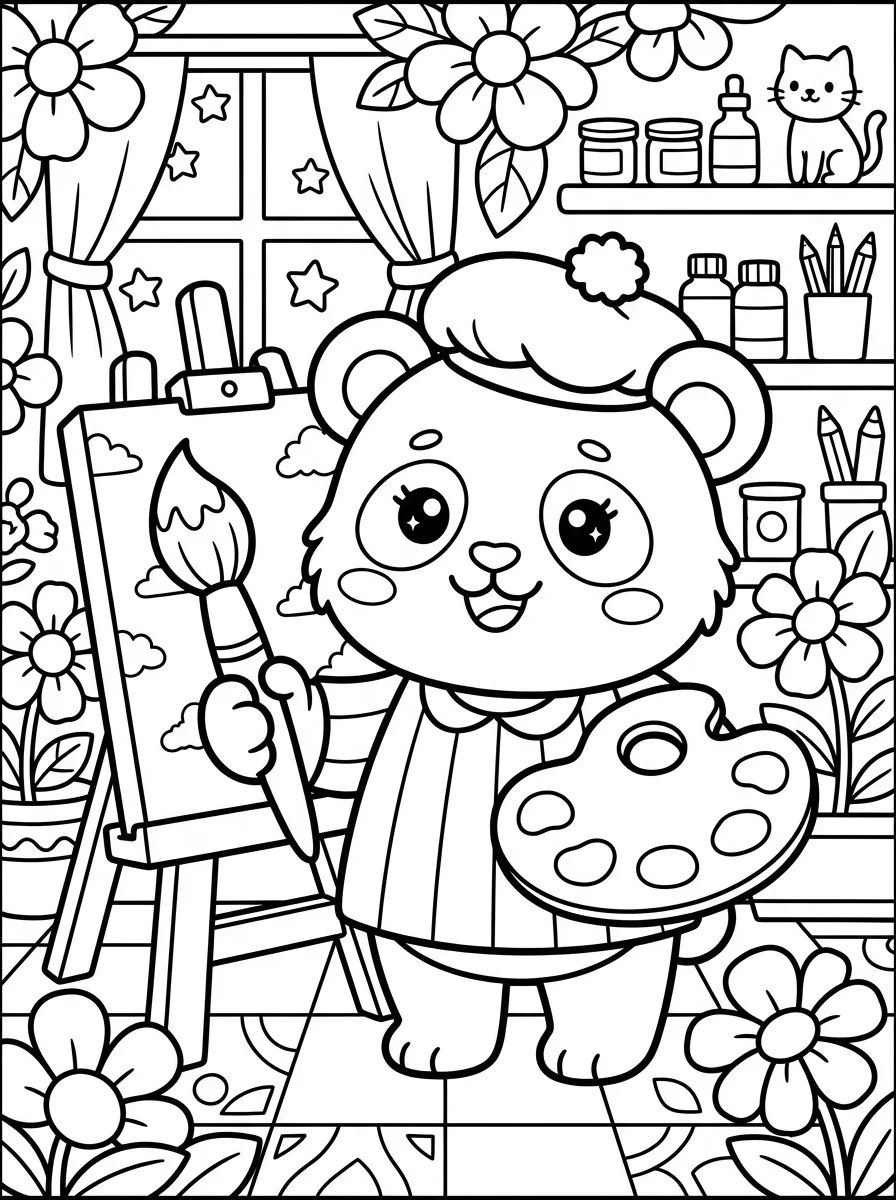 Panda Pintor com Paleta de Cores para colorir Desenho de Panda Pintor com Paleta de Cores para colorir e imprimir grátis