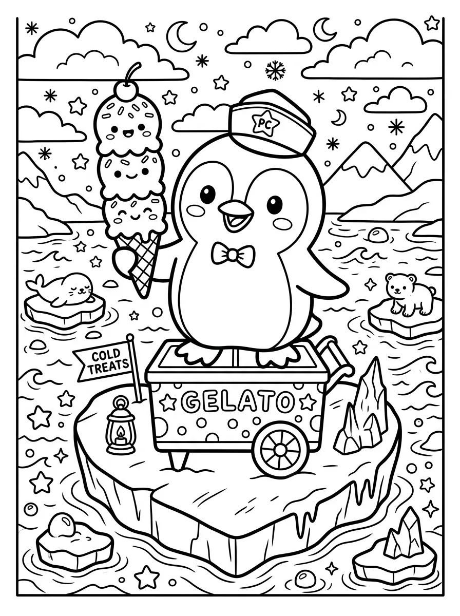 Pinguim Sorveteiro no Gelo para colorir Desenho de Pinguim Sorveteiro no Gelo para colorir e imprimir grátis