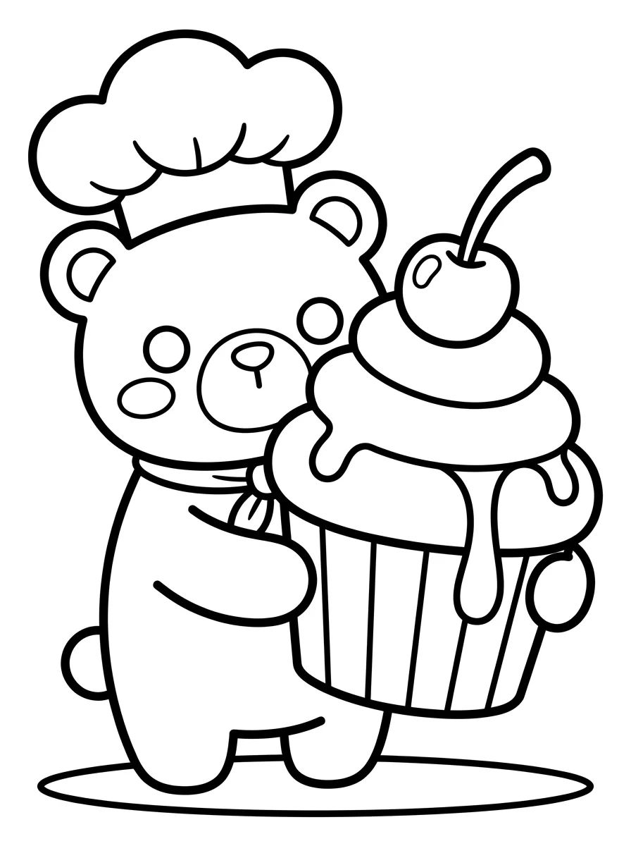 Little Chef Bear with Cupcake para colorir Desenho de Little Chef Bear with Cupcake para colorir e imprimir grátis