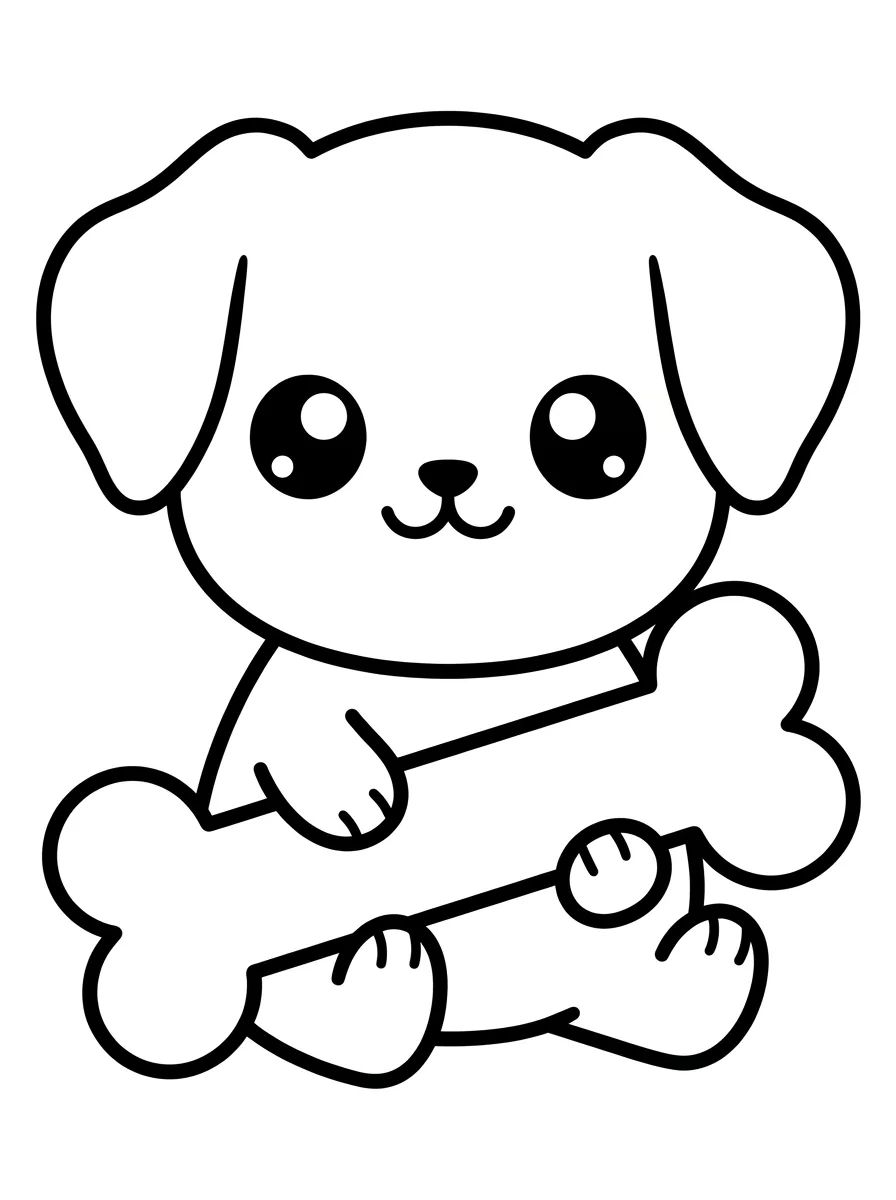 Cachorrinho Kawaii com Osso para colorir Desenho de Cachorrinho Kawaii com Osso para colorir e imprimir grátis