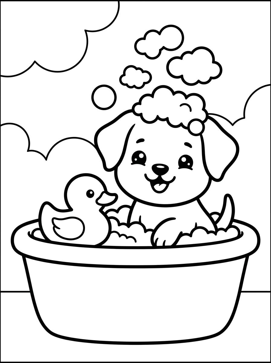 Cachorrinho no Banho de Banheira para colorir Desenho de Cachorrinho no Banho de Banheira para colorir e imprimir grátis