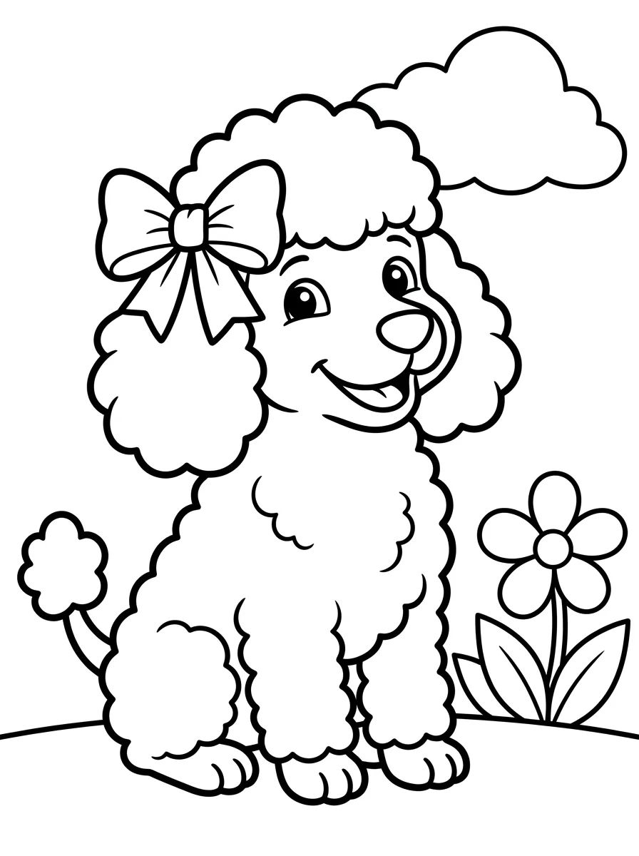 Cachorro Poodle com Laço para colorir Desenho de Cachorro Poodle com Laço para colorir e imprimir grátis