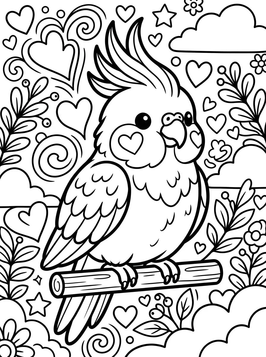 Calopsita Fofa no Poleiro para colorir Desenho de Calopsita Fofa no Poleiro para colorir e imprimir grátis