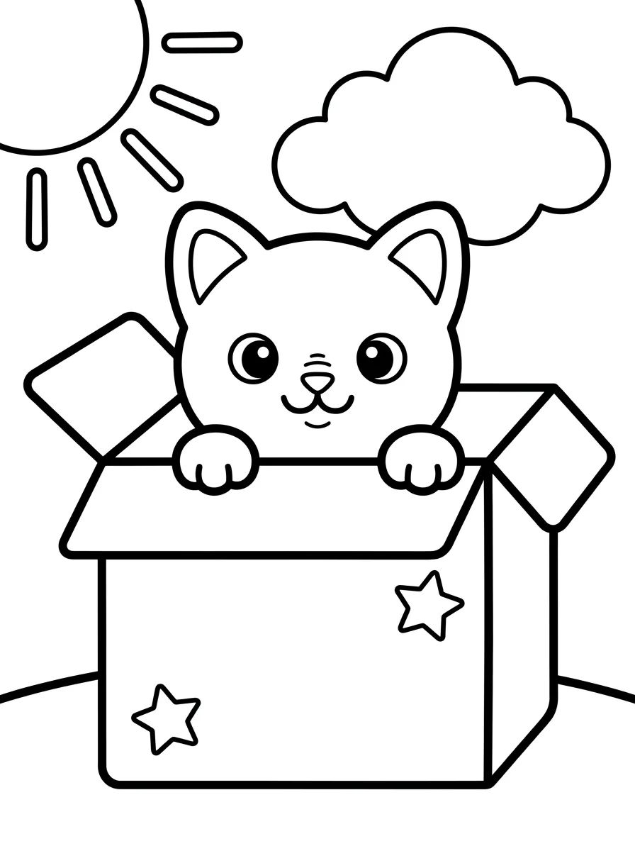Gatinho na Caixa de Papelão para colorir Desenho de Gatinho na Caixa de Papelão para colorir e imprimir grátis