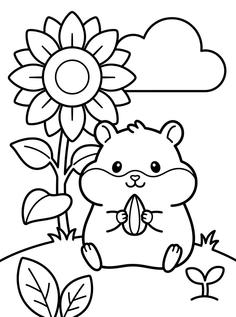 Hamster com Girassol para colorir Desenho de Hamster com Girassol para colorir e imprimir grátis