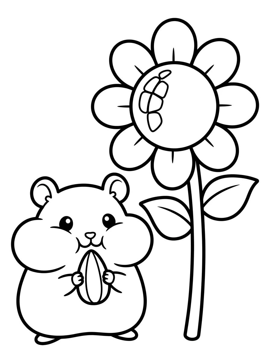 Hamster Fofinho com Girassol para colorir Desenho de Hamster Fofinho com Girassol para colorir e imprimir grátis