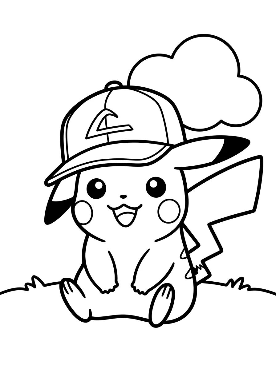 Pikachu com Boné do Ash para colorir Desenho de Pikachu com Boné do Ash para colorir e imprimir grátis