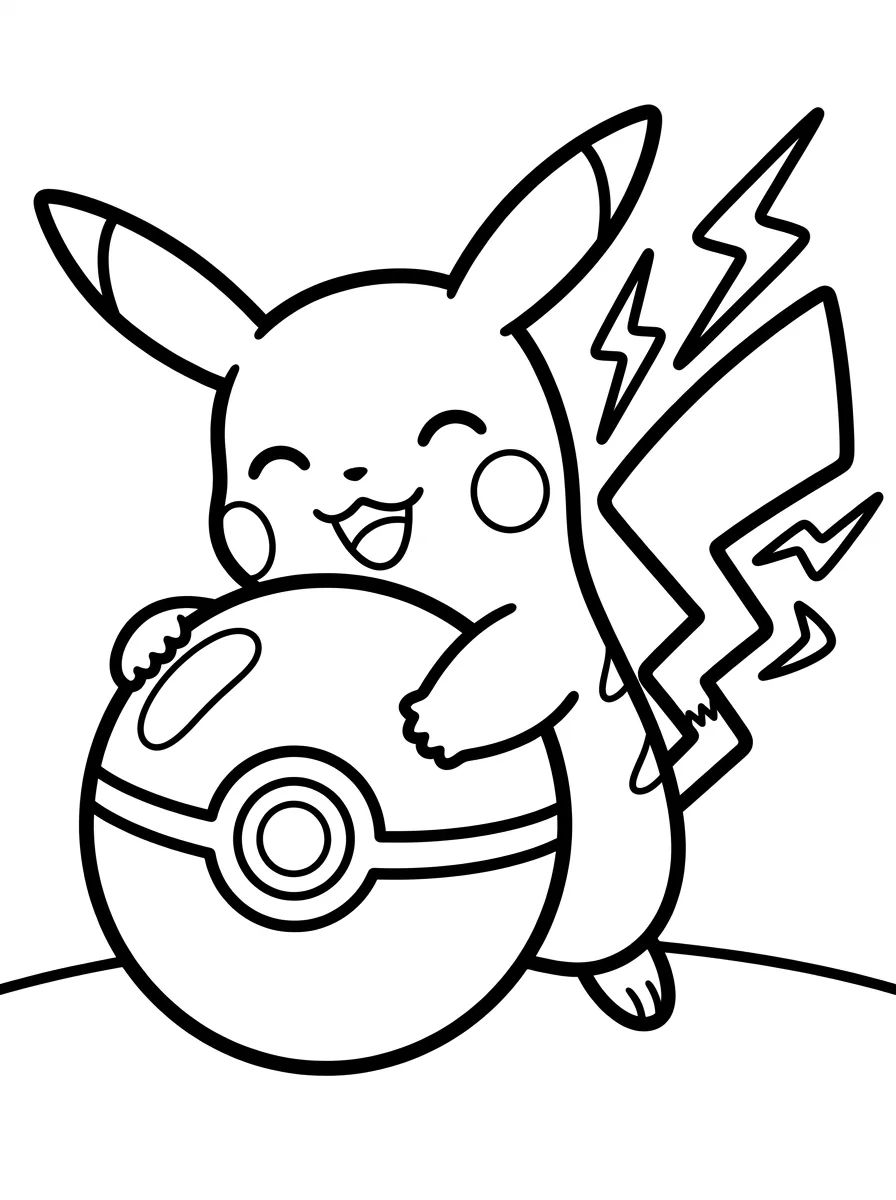 Pikachu com Pokébola para colorir Desenho de Pikachu com Pokébola para colorir e imprimir grátis