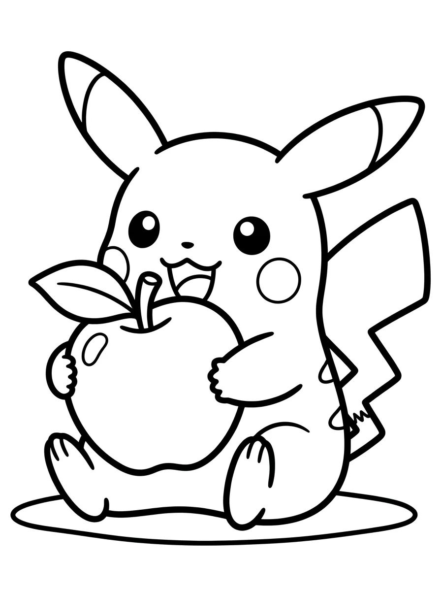 Pikachu Comendo Maçã para colorir Desenho de Pikachu Comendo Maçã para colorir e imprimir grátis
