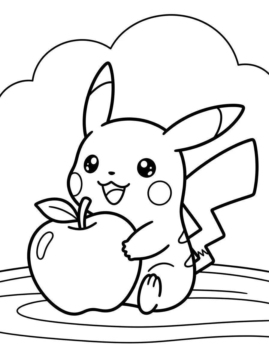 Pikachu Comendo Maçã para colorir Desenho de Pikachu Comendo Maçã para colorir e imprimir grátis