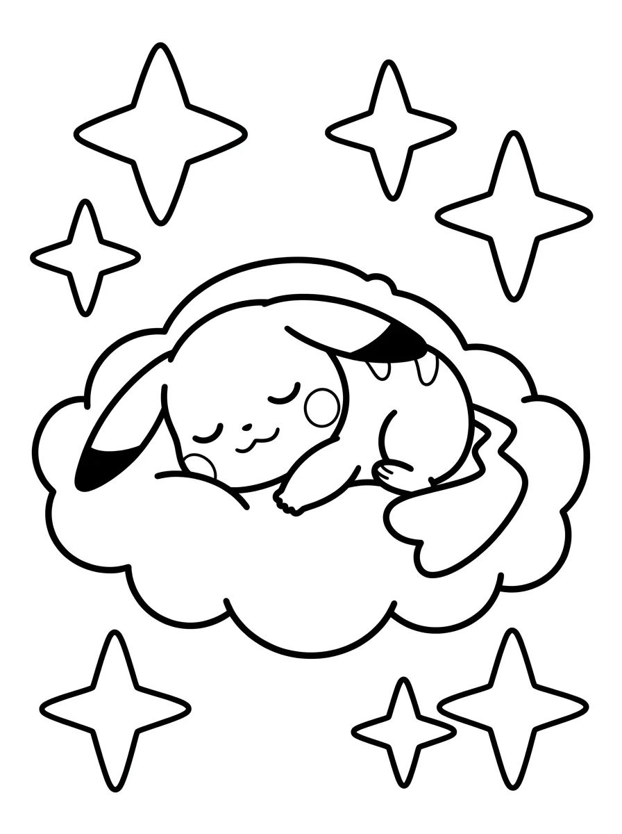 Pikachu Sleeping on a Cloud para colorir Desenho de Pikachu Sleeping on a Cloud para colorir e imprimir grátis