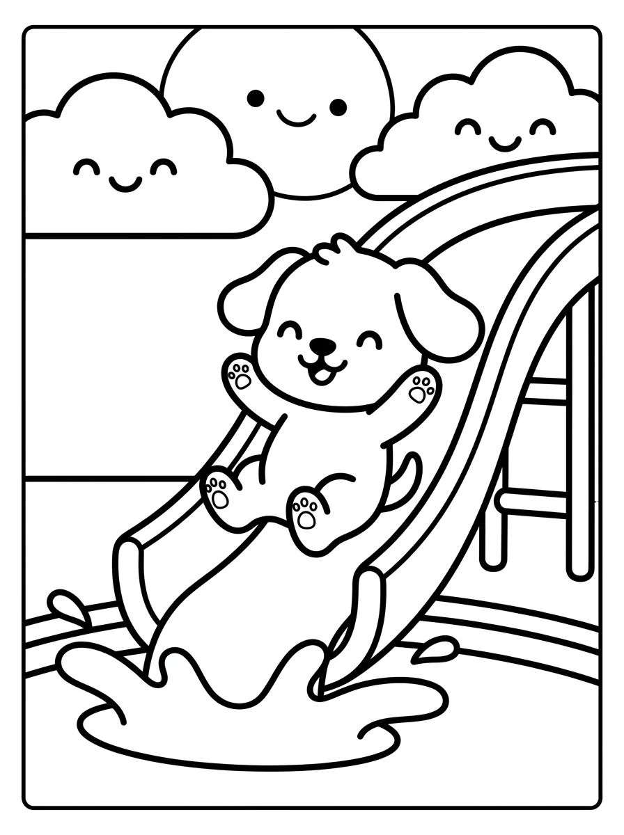 Cachorrinho no Tobogã da Piscina para colorir Desenho de Cachorrinho no Tobogã da Piscina para colorir e imprimir grátis