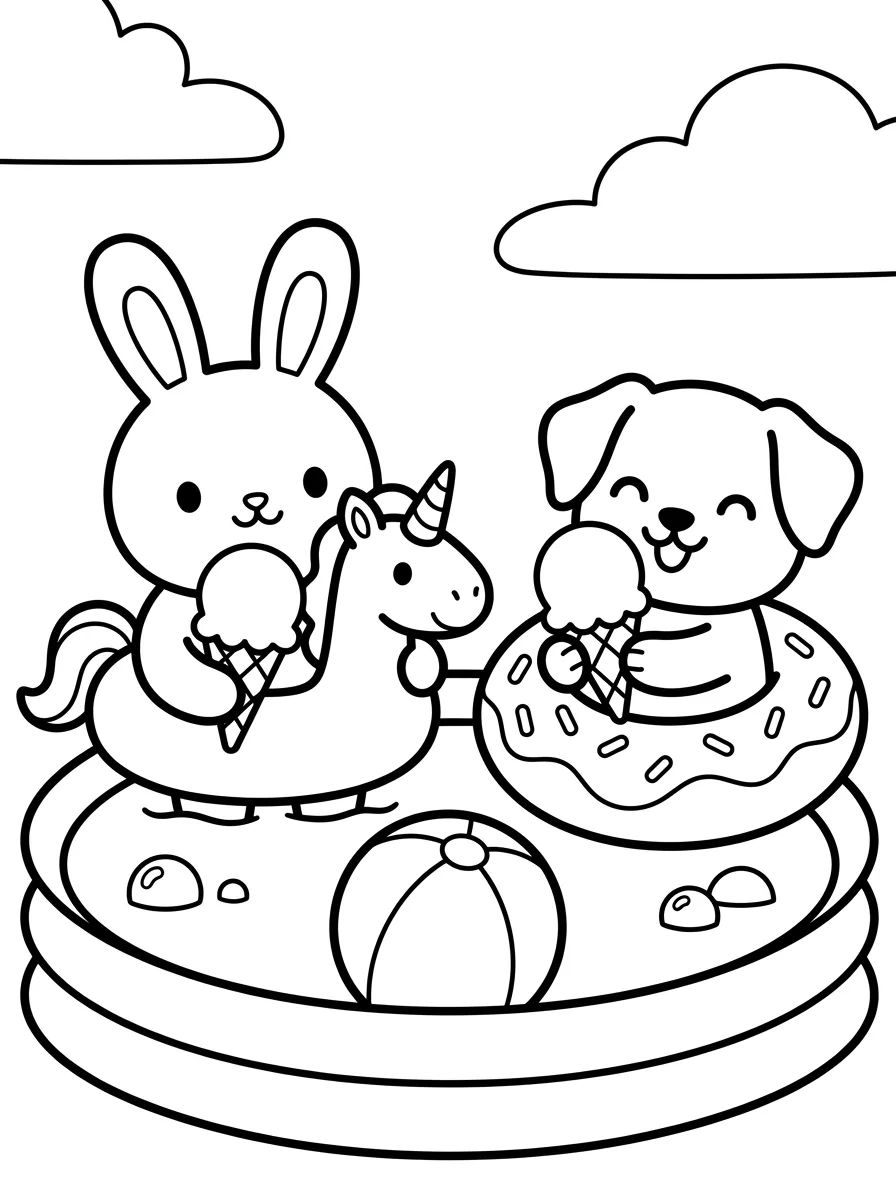 Festa na Piscina dos Animais Fofos para colorir Desenho de Festa na Piscina dos Animais Fofos para colorir e imprimir grátis