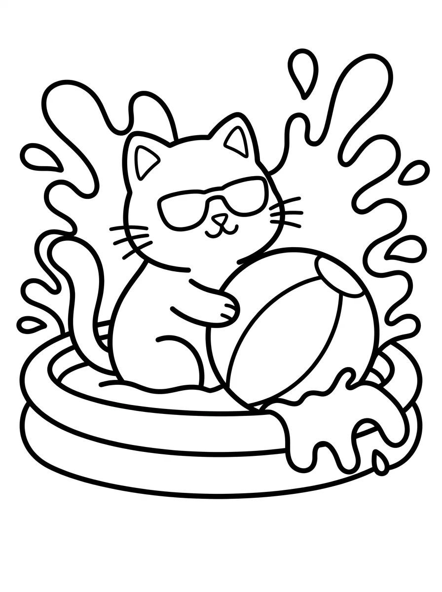 Gatito Jugando con Pelota en la Piscina para colorir Desenho de Gatito Jugando con Pelota en la Piscina para colorir e imprimir grátis