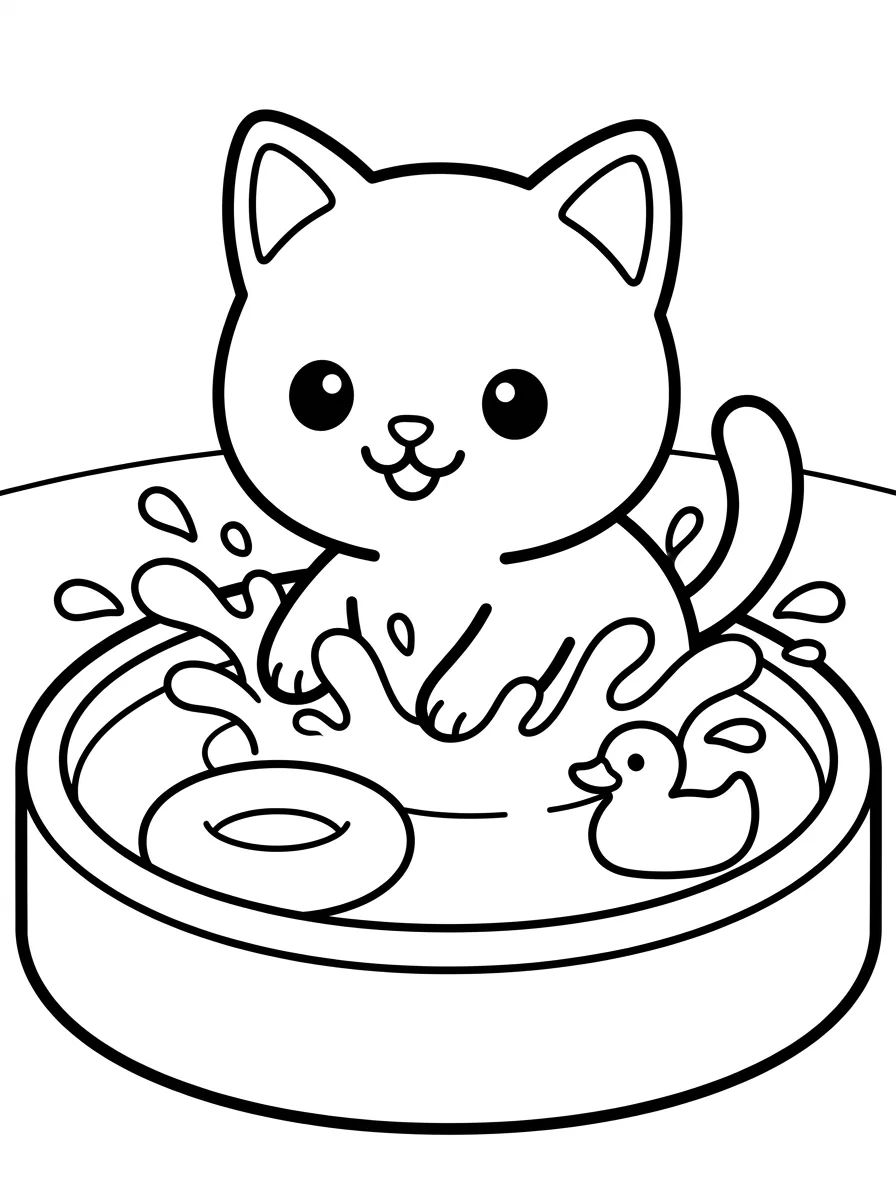 Gatinho Brincando na Piscina para colorir Desenho de Gatinho Brincando na Piscina para colorir e imprimir grátis