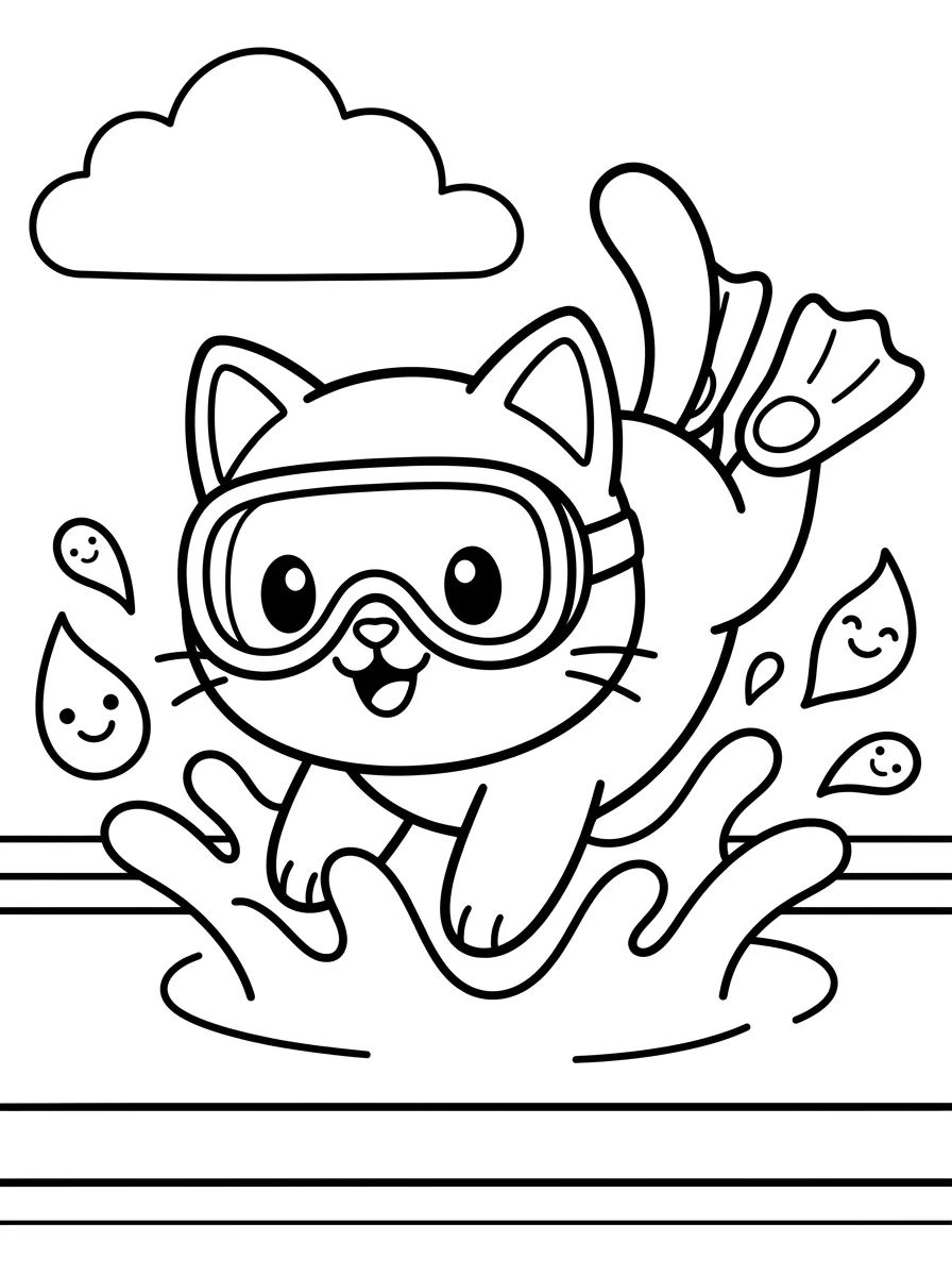 Gatinho dando Mergulho na Piscina para colorir Desenho de Gatinho dando Mergulho na Piscina para colorir e imprimir grátis