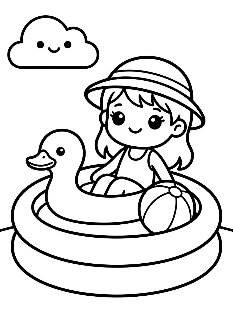 Menina na Piscina Inflável para colorir Desenho de Menina na Piscina Inflável para colorir e imprimir grátis