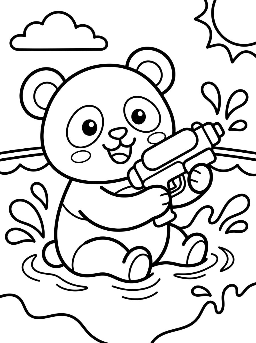 Pandinha com Pistola de Água na Piscina para colorir Desenho de Pandinha com Pistola de Água na Piscina para colorir e imprimir grátis