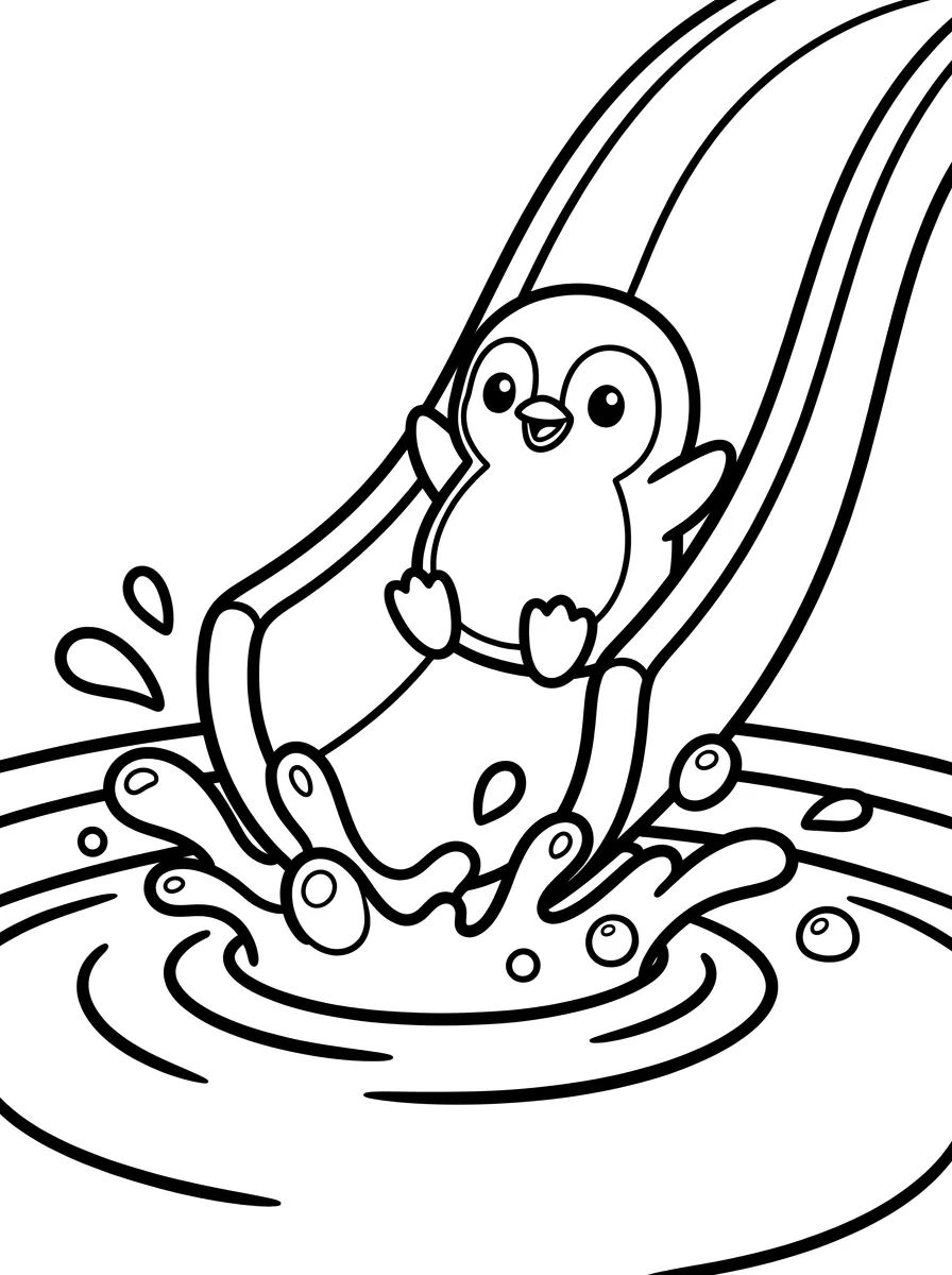 Pinguim Fofo no Tobogã da Piscina para colorir Desenho de Pinguim Fofo no Tobogã da Piscina para colorir e imprimir grátis