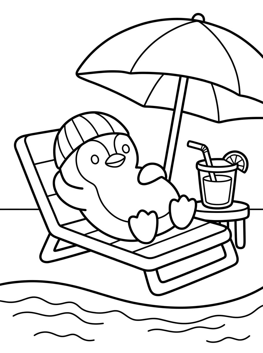 Penguin Relaxing by the Pool para colorir Desenho de Penguin Relaxing by the Pool para colorir e imprimir grátis
