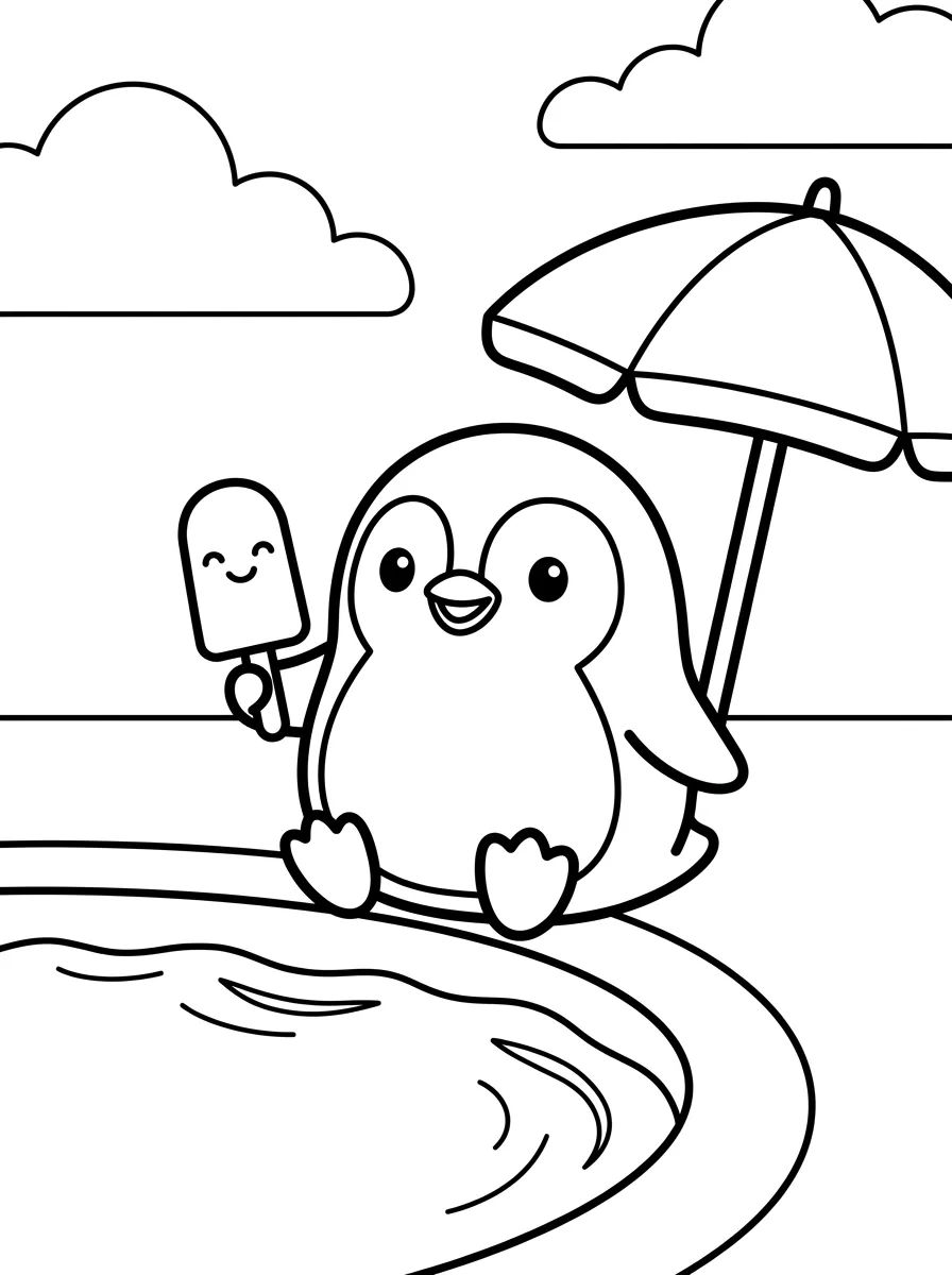Pinguim Tomando Sorvete na Piscina para colorir Desenho de Pinguim Tomando Sorvete na Piscina para colorir e imprimir grátis