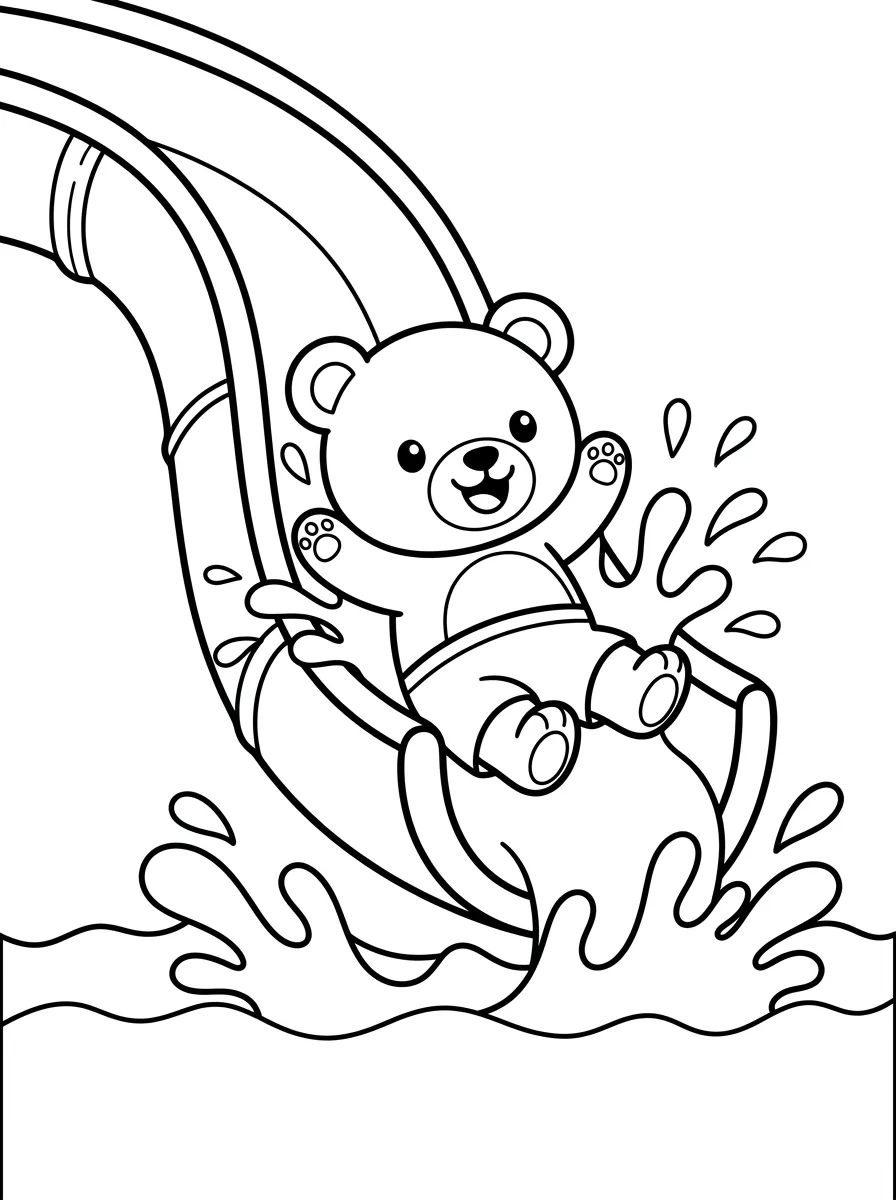 Bear Sliding Down the Pool Water Slide para colorir Desenho de Bear Sliding Down the Pool Water Slide para colorir e imprimir grátis