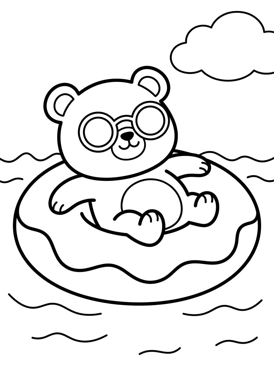 Ursinho Fofo na Boia de Piscina para colorir Desenho de Ursinho Fofo na Boia de Piscina para colorir e imprimir grátis