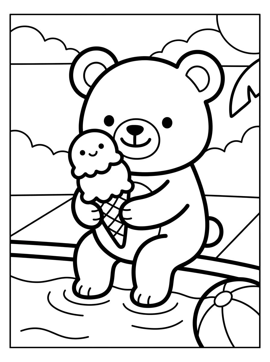 Teddy Bear Eating Ice Cream by the Pool para colorir Desenho de Teddy Bear Eating Ice Cream by the Pool para colorir e imprimir grátis