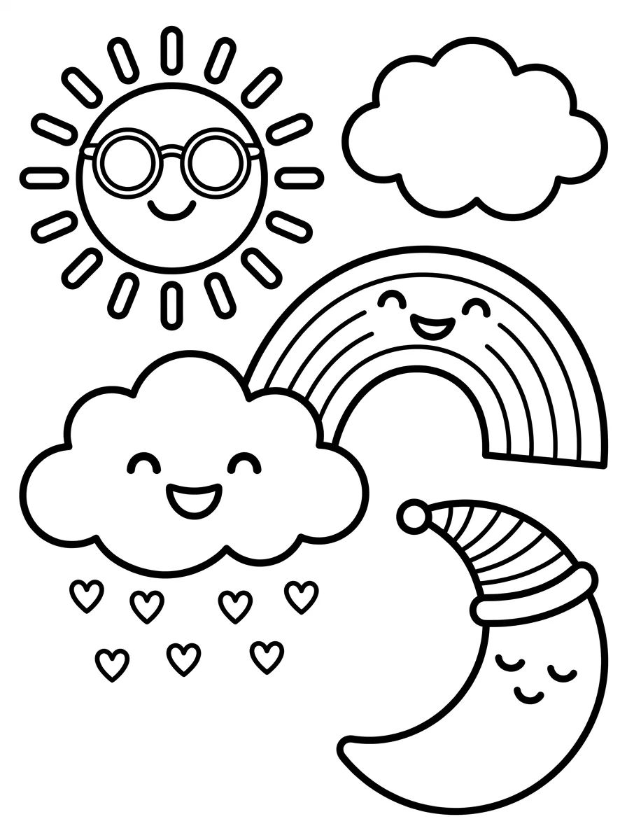 Adesivos de Clima e Tempo Sorridentes para colorir Desenho de Adesivos de Clima e Tempo Sorridentes para colorir e imprimir grátis