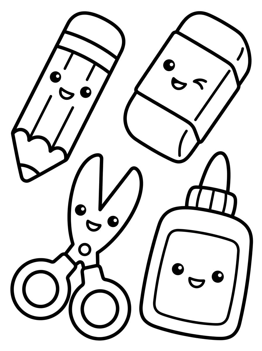 Adesivos de Material Escolar Sorridente para colorir Desenho de Adesivos de Material Escolar Sorridente para colorir e imprimir grátis