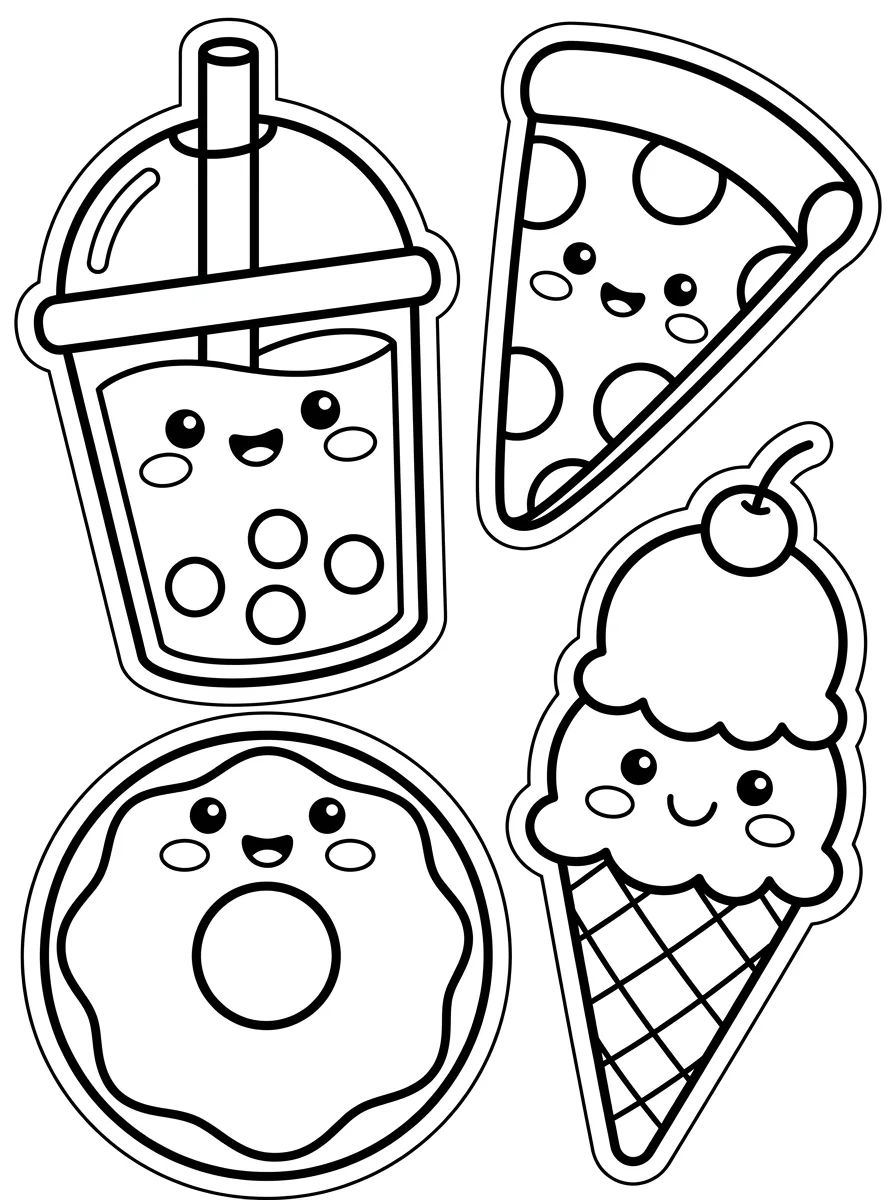 Adesivos Kawaii de Comidinhas para colorir Desenho de Adesivos Kawaii de Comidinhas para colorir e imprimir grátis