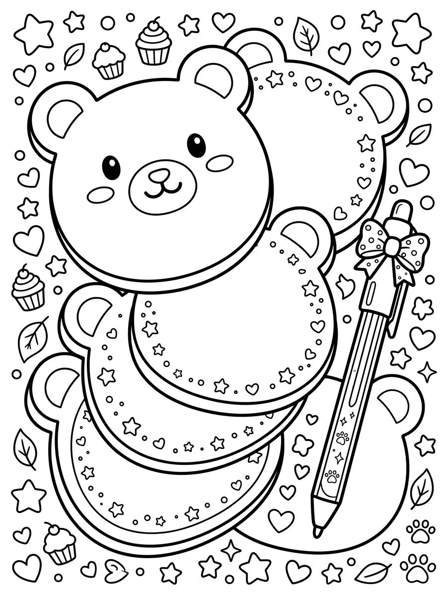 Bear-Shaped Notepad and Sticky Notes para colorir Desenho de Bear-Shaped Notepad and Sticky Notes para colorir e imprimir grátis