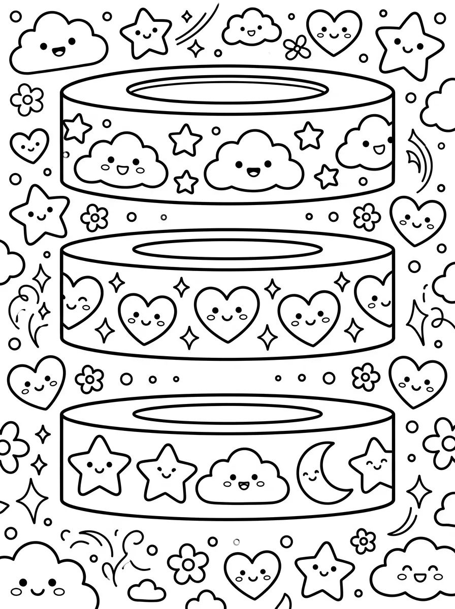 Fitas Adesivas Decoradas Washi Tape para colorir Desenho de Fitas Adesivas Decoradas Washi Tape para colorir e imprimir grátis