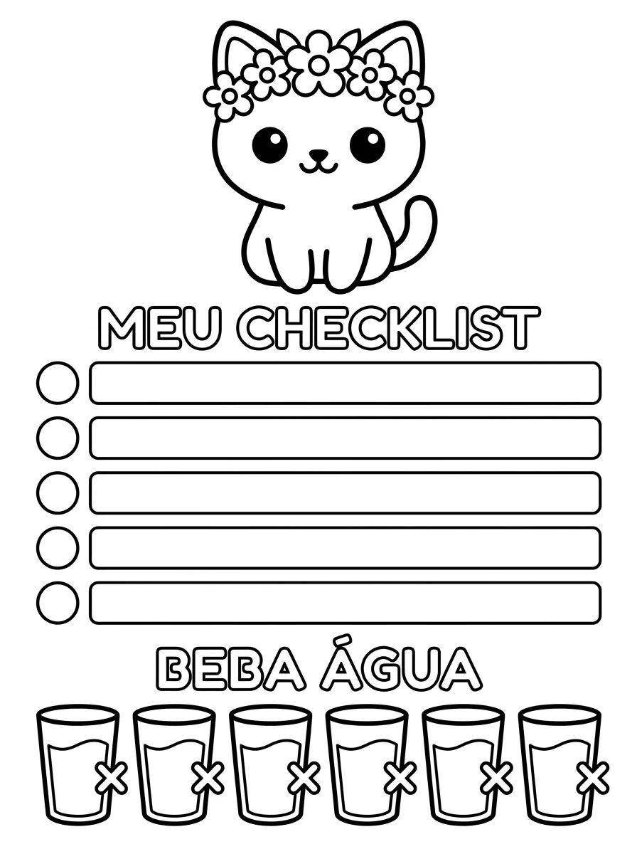 Planner Diário Infantil com Gatinho para colorir Desenho de Planner Diário Infantil com Gatinho para colorir e imprimir grátis