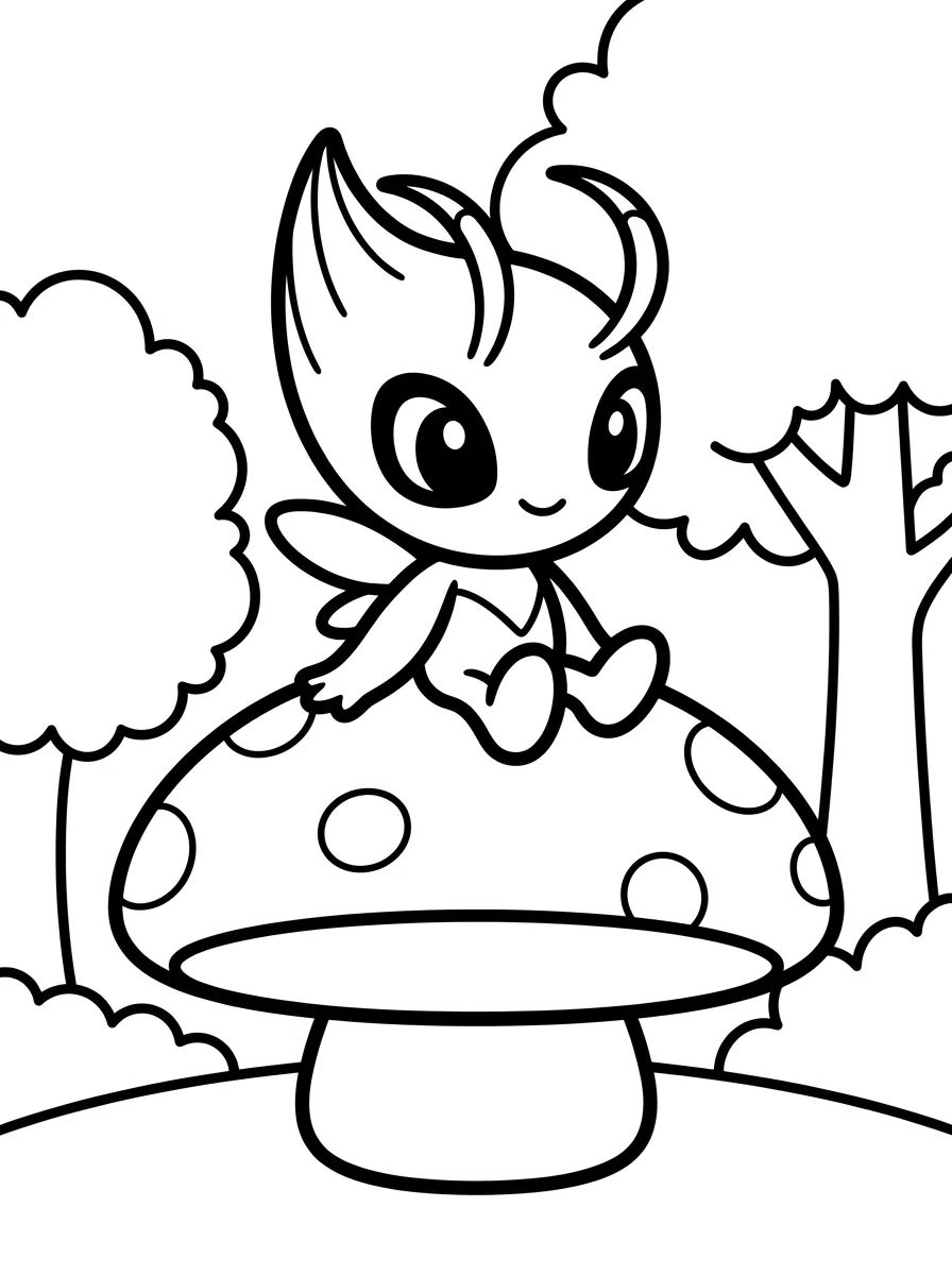 Celebi na Floresta Fofa para colorir Desenho de Celebi na Floresta Fofa para colorir e imprimir grátis