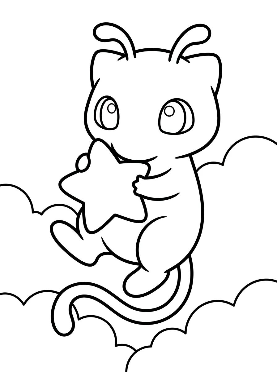 Mew Fofo Flutuando para colorir Desenho de Mew Fofo Flutuando para colorir e imprimir grátis