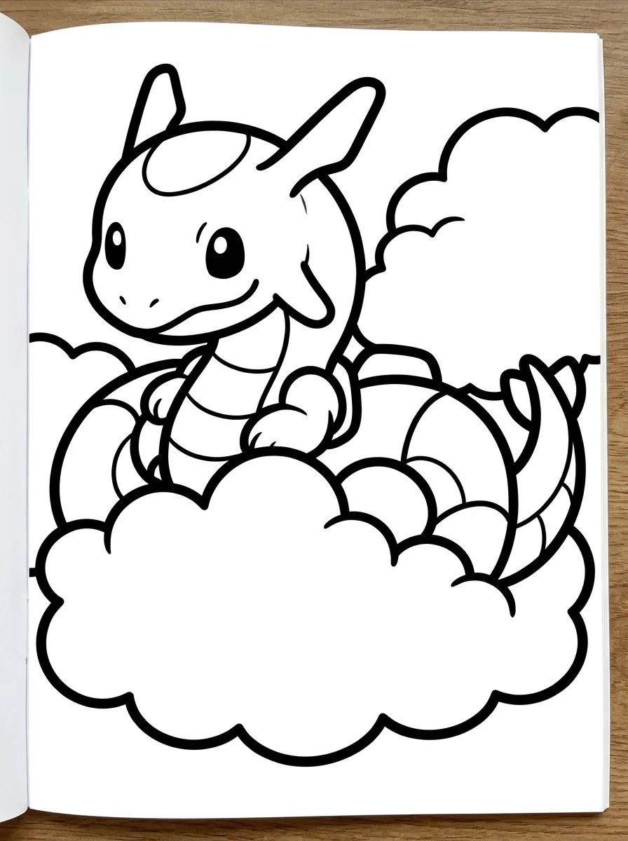 Rayquaza Fofinho nas Nuvens para colorir Desenho de Rayquaza Fofinho nas Nuvens para colorir e imprimir grátis